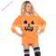 Halloween Slash Neck Cartoon Three Quarter Sleeve Pumpkin Mini Jersey Dresses