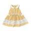 X1282/High quality cute baby girls plaid yellow lace dress korean fashion patchwork kids clothing