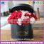 2016 luxury rose delivery black cardboard printing round flower box/round rose box