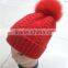 RRKB035 Winter Genuine fox fur pompom ball woolen beanie Knitted hat