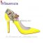 Yellow patent leather with back bowtie pointed toe women high heel shoes