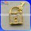 Custom White Gold Plated Cubic Zirconia CZ 925 Sterling Silver Lock Pendant Necklace Pendant