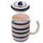 Ceramic Blue & White Striped Mug with Lid