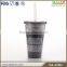 Eco-friendly double layer plastic tumbler clear with straw