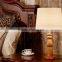 natural wood table light with white empire lampshade