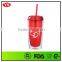 16oz Insulated Double Wall Plastic Promotional Coffee Tumbler With Straw
