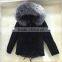 Myfur Navy Color Cotton Parka with Real Fox Fur Hooded Detachable Lining