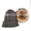 Myfur Dark Gray Wool Knitting Hat Couple Cap With Raccoon Fur Pompom