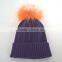 Myfur Popular New Cable Woolen Knitted Hat with Raccoon Pom Pom Top
