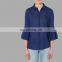 2017 New Design Shirt Blouse Model Islamic Clothes Navy Blue Tops Nice Flutter Sleeve Girls Tunic