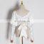 TWOTWINSTYLE Casual Backless Women Shirt Square Puff Long Sleeve Tunic Lace Up Bow Ruched