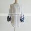hot selling blue ethnic embroider white new models blouses loose
