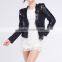 Latest Design Short Style Women PU Leather Jacket With Lace