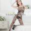 521B Sexy Women Black Fishnet Open Back Floral Bodystocking 2015