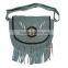 Gray Native Western Style Suede Leather Beaded Shoulder Bag Fringed Brown