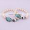 Natural Pearl Druzy Gem stone Bracelet, Pave CZ with Turquoise Stone and Freshwater Pearl Beads Bracelet Bangle