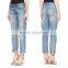 2014 Sexy Women High Waist Wholesale Price China Supplier Cheap Blue Distressed 100% Cotton Denim Jean Pants Factory