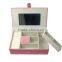 Pink Faux Leather Travel Jewelry Box Organizer Display Storage Case for Rings Earrings Necklace With Mirror