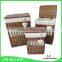 Set 3 brown rectangle wicker laundry hamper basket