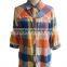 Classic Check Plaid Hemp Ramie Cotton All-Down Button with Side Pocket Top Blouse Shirt