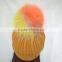 Myfur OEM Latest Women Ginger Ribbed Knitting Beanie Cap with Removable Pompom