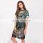 WOMEN sexy short shirt dress, printed and mesh design black dress