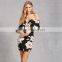 2017 splited neck and off-shoulder women printed sexy bandage dress