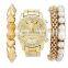 2017 New Arrival Fashion Delicate Lady Gold Pearl Bracelet Watch Set