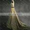 LN146 Real sample 2016 fashion golden belt unique neckline olive green taffeta wholesale maxi evening dress