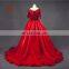 Supplier In China Shiney Short Sleeve Ball Gown Organza Handmade Flower Beaded Red Prom Dress