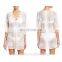 Transparent white lace inset kaftan women cover up