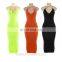 summer women sexy strap v-neck dress solid Neon color sleeveless skinny long dress female fashion vacation clothes