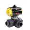 Hot Sale AC220V DN25 1inch 3 Way Plastic PVC Pneumatic Actuator Ball Valve