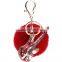 Rhinestone metal guitar keychain with white rabbit fur ball