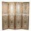 Elegant Gold Painted Wooden Floor Screen, Flower & Bird Design Decorative Curio Four Panel Folding Screen