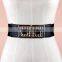 Wholesale Rhinestone Paved Square Pattern Alloy Buckle Sex Women Lady Wide PU Waist Belt