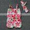 2016 new baby girls kids pink/green flower floral romper 0-4t infant clothing baby kids wear with matching headband set