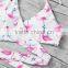 Crossfit High Cut Swimwear Flamingo Vintage Printing Bandage Bikini