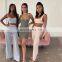 2020 Summer Sexy Slash Neck Bodycon Crop Top and Wide Leg Pants New Women Two Pieces Set Women Outfit Rompers