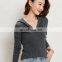 Women Cashmere Wool Rib Knit V Neck Cashmere Hoodie Sweater