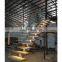 European stair straight stairs Interior staircase with Wood Tread and Glass Railing