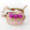 Pink Seagrass Straw Wicker Belly Basket with Pompom, Laundry Storage Organiser, Modern Planter Wholesale