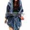 New Fashion Cool Women Lady Denim Trench Coat Hoodie Hooded Outerwear Jean Jacket