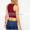 Stretch cotton jersey ladies crop top crew neckline crop top plain