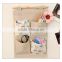 4 pcs cotton pockets wall and door print flower picture and nature wooden stick multifunctional storage hanging bag