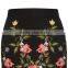2017 OEM Spring Black Canvas Ivy Flower Embroidered Mini Skirts
