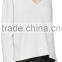 Women Wearing Sexy Design V Neck Blank White Sweater with Rolled Cuffs with Buttons