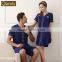 Logo printed Qianxiu Men Women Red Navy Blue Placket Short Sleeved Sexy Nighty for Honeymoon