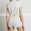 CHEFON Zip front rolled shorts buttom and breast pockets women romper,short pants romper