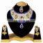 Gold Plated Indian Handmade Ethnic Party wear Kundan Zerconic Necklace set Dark Blue Color